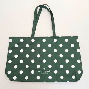 NEW Kate Spade Lg Tote Bag Green/White Polka Dot Lightweight Poly Canvas